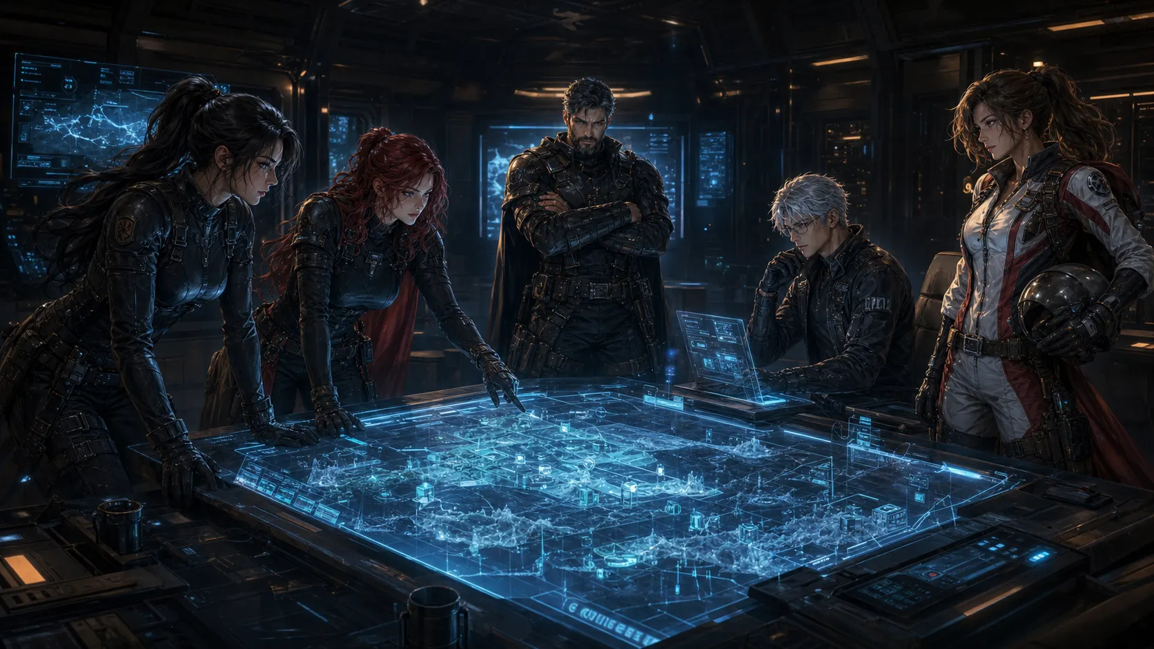 Industrias · Equipo mixto · briefing en mesa holográfica