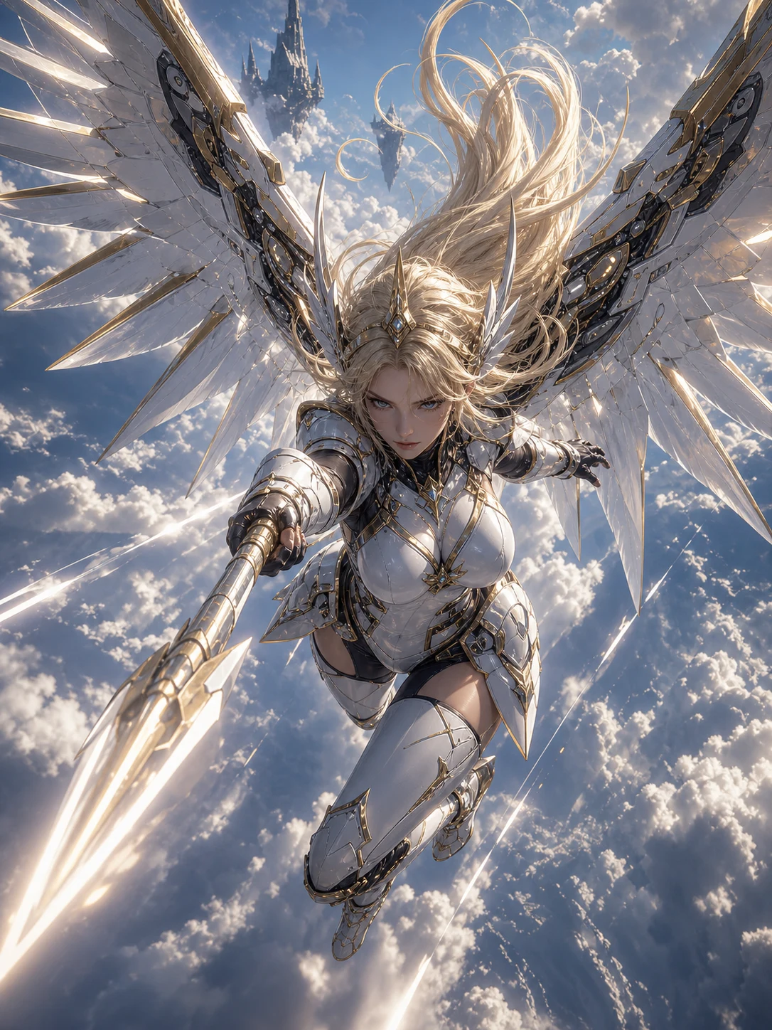 Golden sky valkyrie diving through the clouds — fan concept art