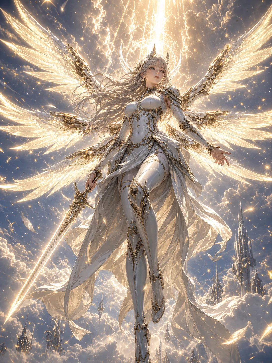 Ascending angel with six wings of light — fan concept art
